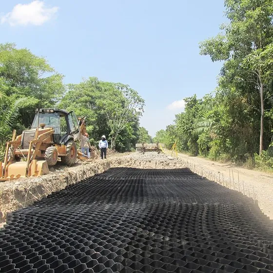 Geocell ground stabilization: road base, slope erosion control and grass parking